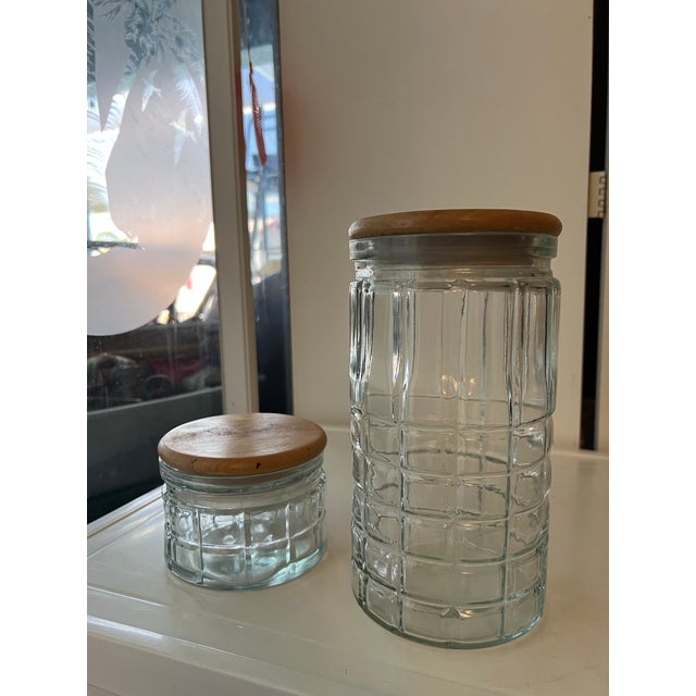1990s Two Glass Canisters Wood Tops For Sale - Image 5 of 8