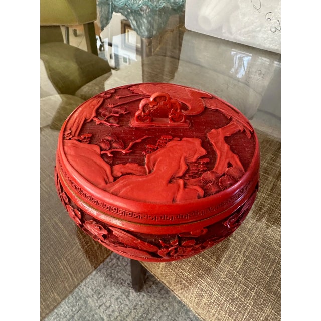 Chinese Cinnabar Lacquered Enameled Lidded Box For Sale - Image 12 of 12