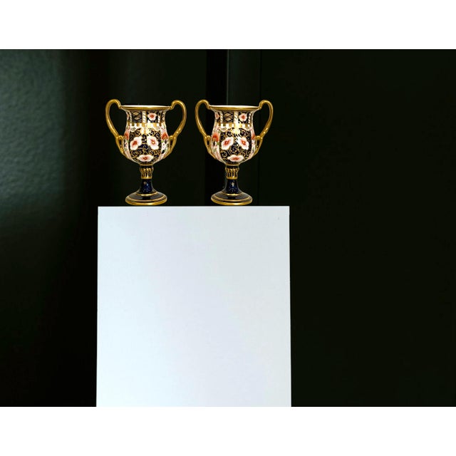 Antique Royal Crown Derby 22 Carat Gold Bone China Vases, Urns, Goblets, 1906, England, a Pair For Sale - Image 14 of 14
