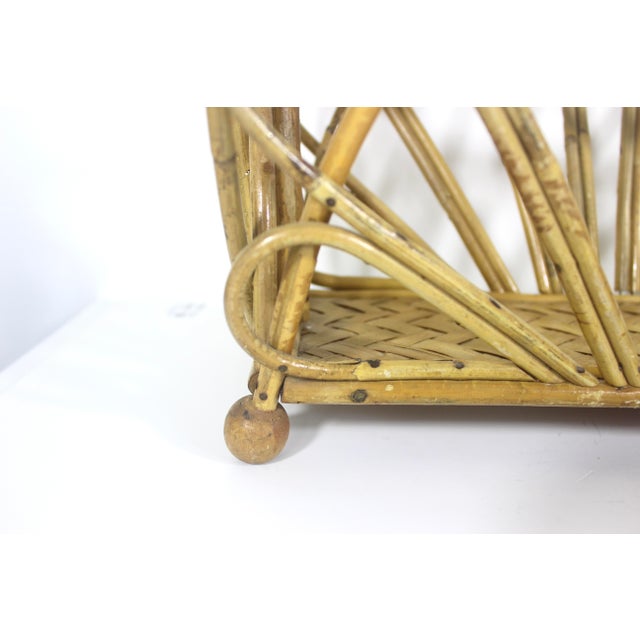 Vintage Fan Style Bent Bamboo Magazine Rack Holder For Sale - Image 9 of 13