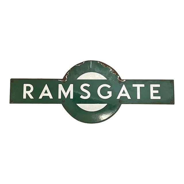 British 1940s Southern Railway Enamel Target Sign – Ramsgate Station, Kent For Sale