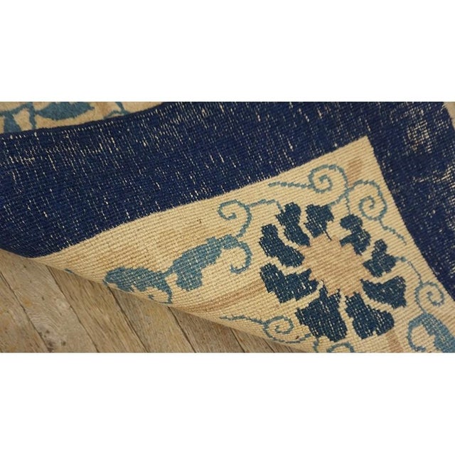 Beige 1930s Beige Open Field Light Blue Floral Shou Symbols Antique Chinese Peking Rug For Sale - Image 8 of 10