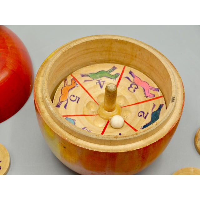 Early 20th Century Folk Art Carved Apple Steeplechase Horse Racing Game Box For Sale - Image 5 of 9