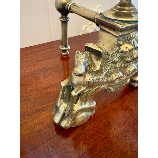 Large Antique Victorian Ornate Brass Fire Dogs and Andirons, 1880, Set of 2 For Sale - Image 13 of 14