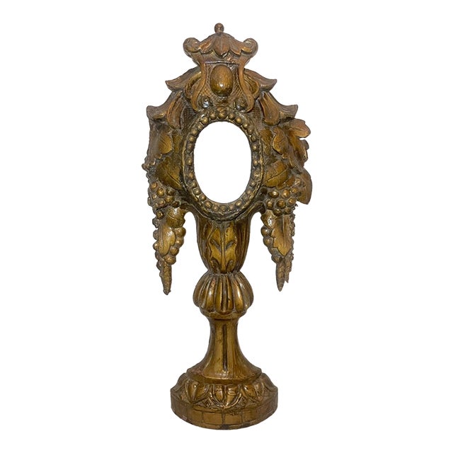 Large Antique 1600's Hand Carved Gilt-Wooden Religious Relic Stand Sculpture Art For Sale