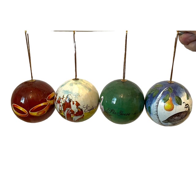 Vintage the Twelve Days of Christmas Decoupage Ornaments W/Box | Chairish
