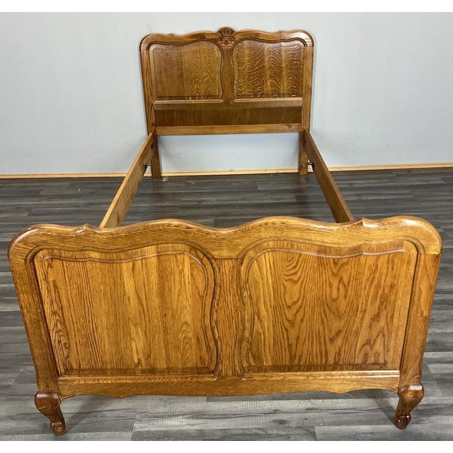 Vintage French Louis XVI Style Oak Single Bed Frame with Carved Headboard For Sale - Image 3 of 13