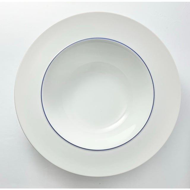 Contemporary Crate and Barrel “Epoch Blue Line” Ceramic White Dinnerware Serving Set - 4-Piece For Sale - Image 12 of 12