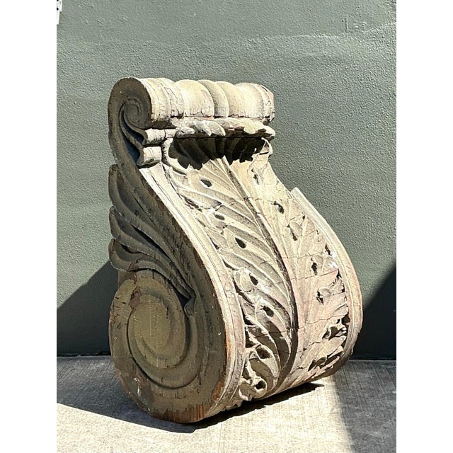 Oyster Gray Vintage 1880s Monumental Distressed Wood Corbel For Sale - Image 8 of 12