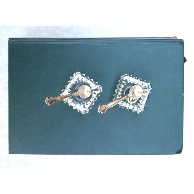 1940's Westmoreland Crystal Salt Cellars With Sterling Silver Salt Spoons- 4 Pieces For Sale - Image 13 of 14