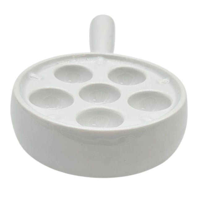 Ceramic French White Ceramic Escargot Dishes – Set of 2 Classic 6-Well Snail Servers With Handles For Sale - Image 7 of 9
