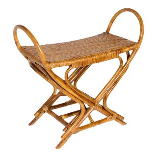 Bamboo & Rattan Woven Wicker Campaign Style Bench For Sale