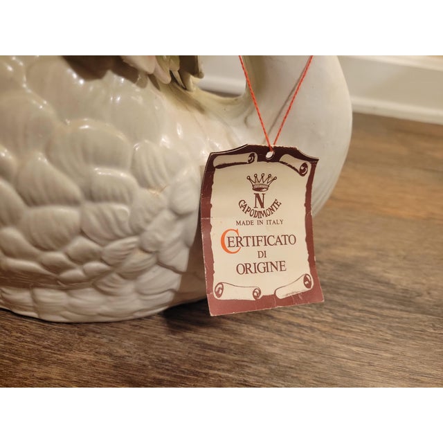 Italian Vintage Capodimonte Porcelain Swan Floral Centerpiece Made in Italy W/ Original Tag For Sale - Image 3 of 8