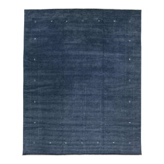 2020s Minimalist Modern Gabbeh Handmade Persian Wool Rug With a Blue Field For Sale