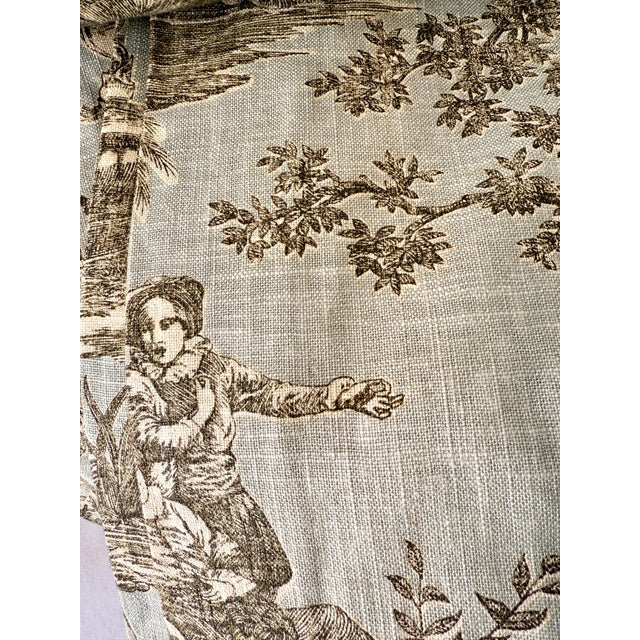French Country Toile Linen Custom Made Drapery Panels- Set of 4 | Chairish