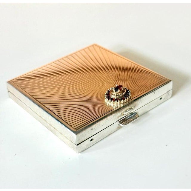 French Art Deco Sterling Silver with Gemstone Rosetta Compact Case by Cartier For Sale - Image 13 of 17