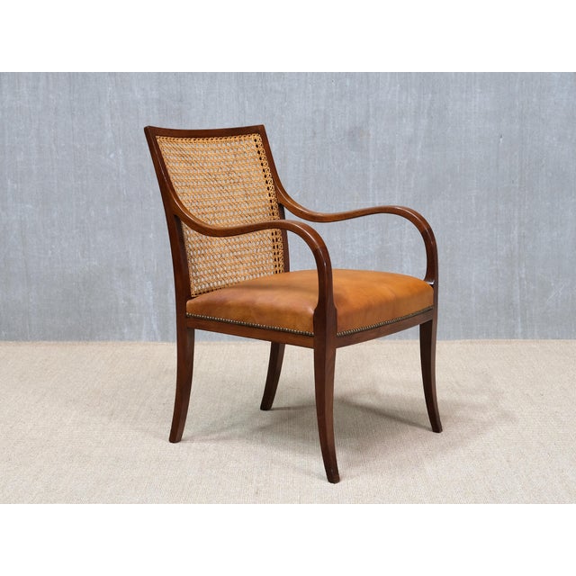Armchairs in Mahogany, Cane, and Leather from Frits Henningsen, Denmark, 1931, Set of 2 For Sale - Image 12 of 16