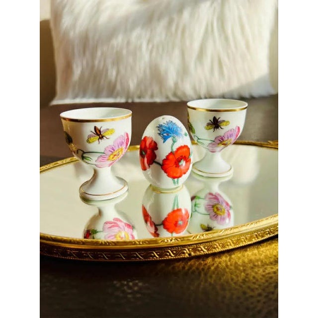 Gucci 1980s Gucci Bernardaud Limoges Floral & Butterfly Print Porcelain Egg Cup and Salt Shaker Set, Made in France - 4 pcs For Sale - Image 4 of 10