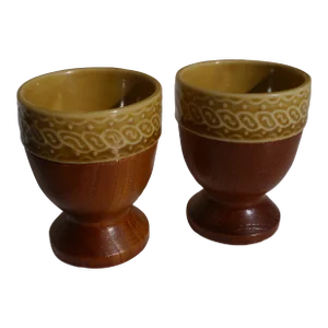 1960s Vintage Wood Ceramic Easter Egg Cups, Japan- Set of 2