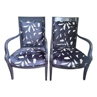 Pair of Mid 20th Century Lacquered Neoclassical Dolphin Armchairs ~ New Upholstery For Sale