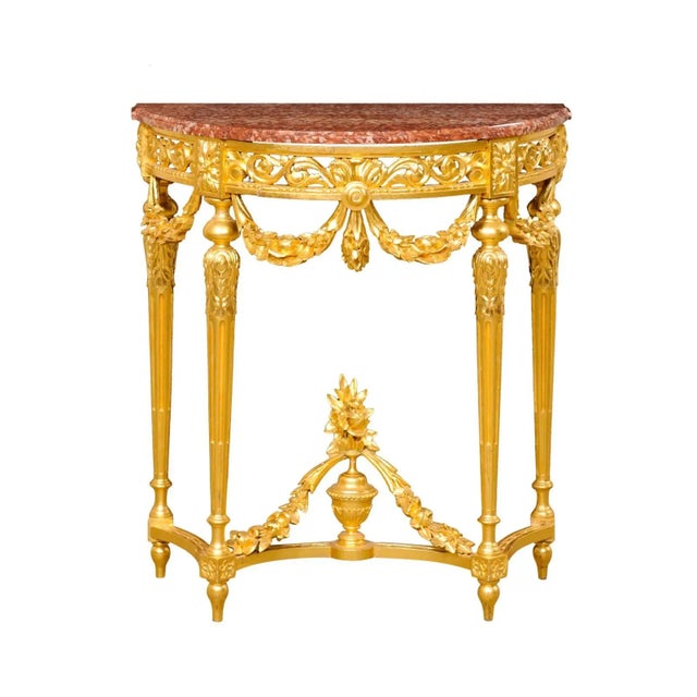 19th Century Neoclassical Petite Marble top Gilt Console For Sale - Image 12 of 12