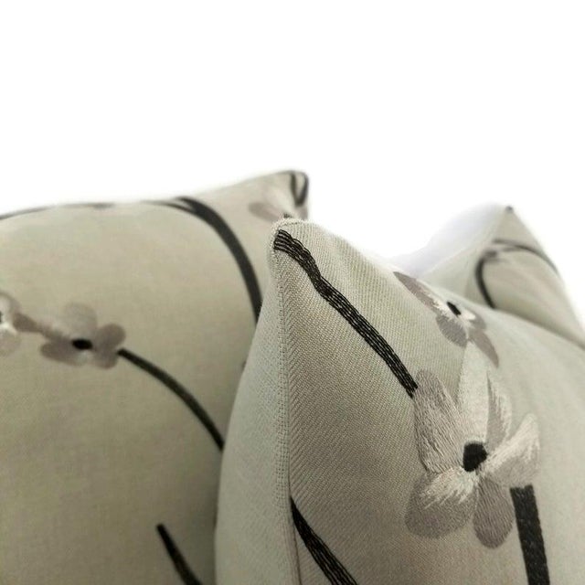 Traditional Juniata Gray Floral Embroidered Pillow Cover For Sale - Image 3 of 6