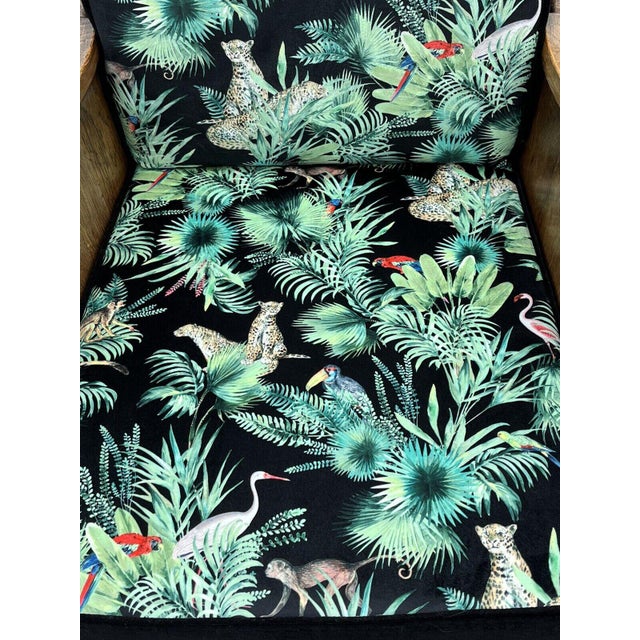 Oak Armchairs in Bright Jungle Print, 1930s, Set of 2 For Sale - Image 9 of 18