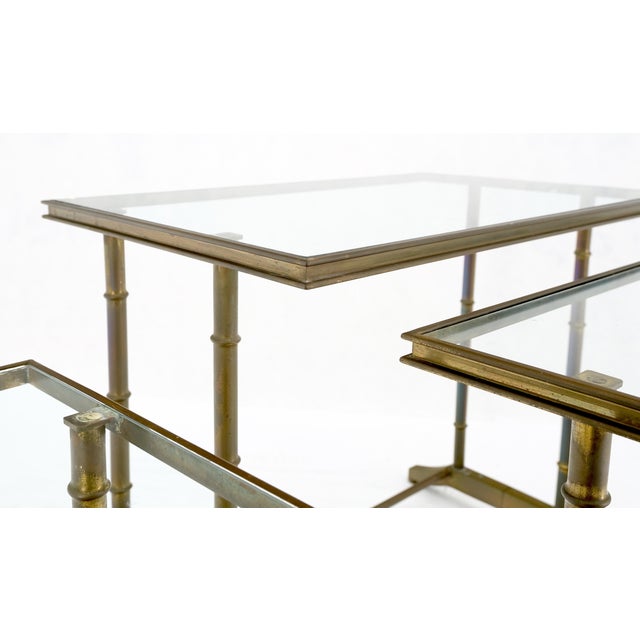 Maison Jansen Set of MCM Solid Brass Faux Bamboo Glass Top Nesting Side End Tables Stands For Sale - Image 4 of 15