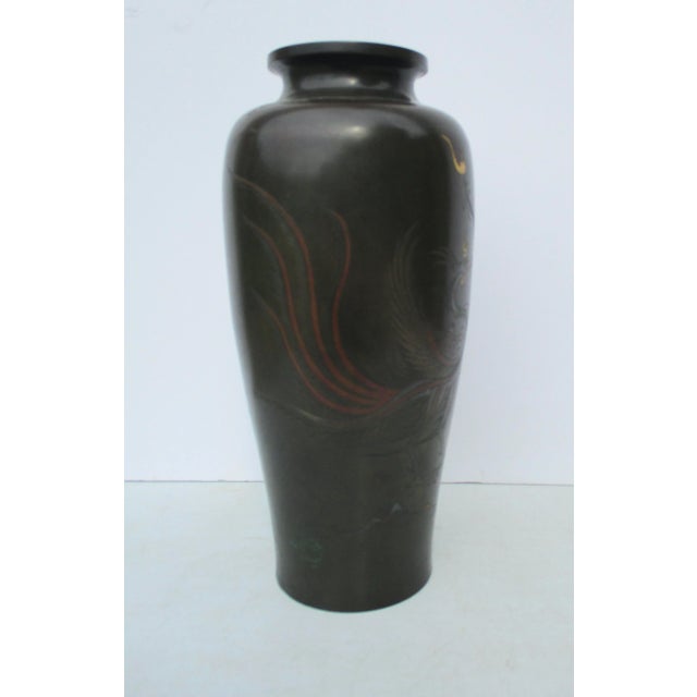 Japanese Late 19th Century Japanese Meiji Tall Bronze Vase For Sale - Image 3 of 8