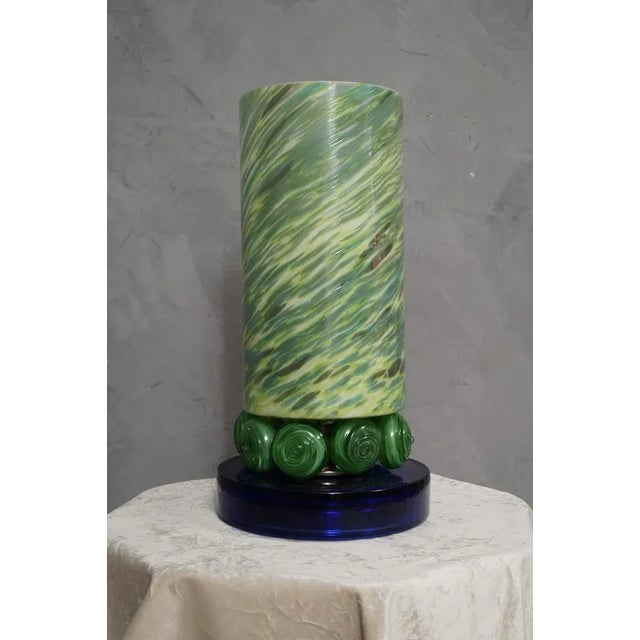 Mid-Century Modern Green & Blue Murano Glass Table Lamp, 1980s For Sale - Image 3 of 10