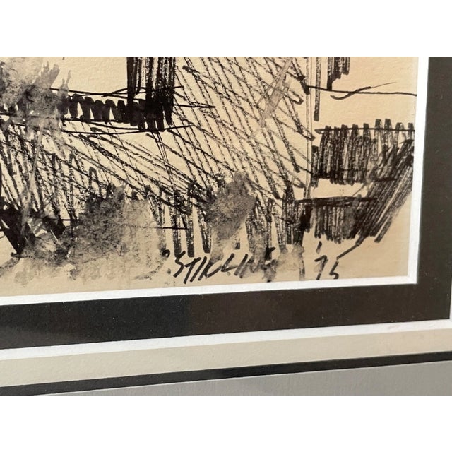 Vintage 75' Original S. Stirling Stylized Ink Drawing Apartment Cityscape Sketch For Sale In New York - Image 6 of 12