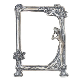 Vintage Pewter Picture Photo Frame Art Nouveau / Deco Style Lady Fits 7" X 5" With Glass For Sale