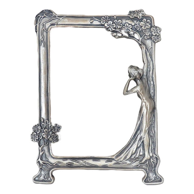 Vintage Pewter Picture Photo Frame Art Nouveau / Deco Style Lady Fits 7" X 5" With Glass For Sale