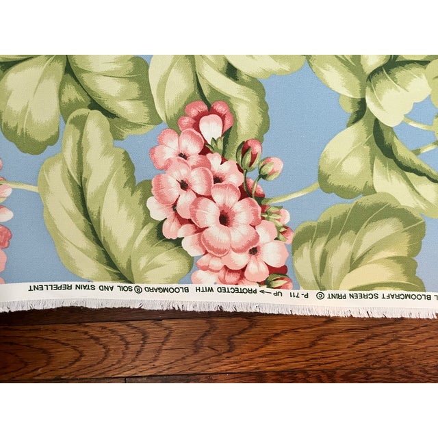 Printmaking Materials Discontinued Bloomcraft Floral Screen Print Fabric — 4 Yards in Sky Blue & Pink Geranium Pattern For Sale - Image 7 of 9