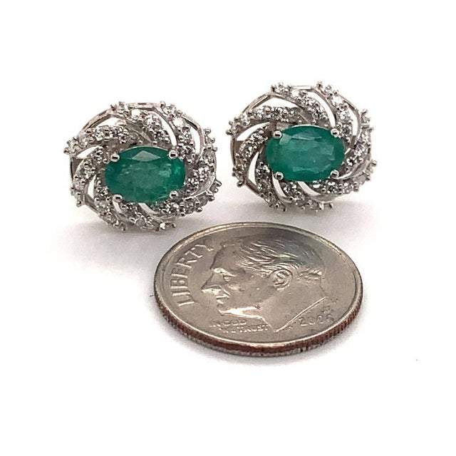 Green Diamond Emerald Earrings 14 Karat White Gold 2.17 TCW Certified For Sale - Image 8 of 14
