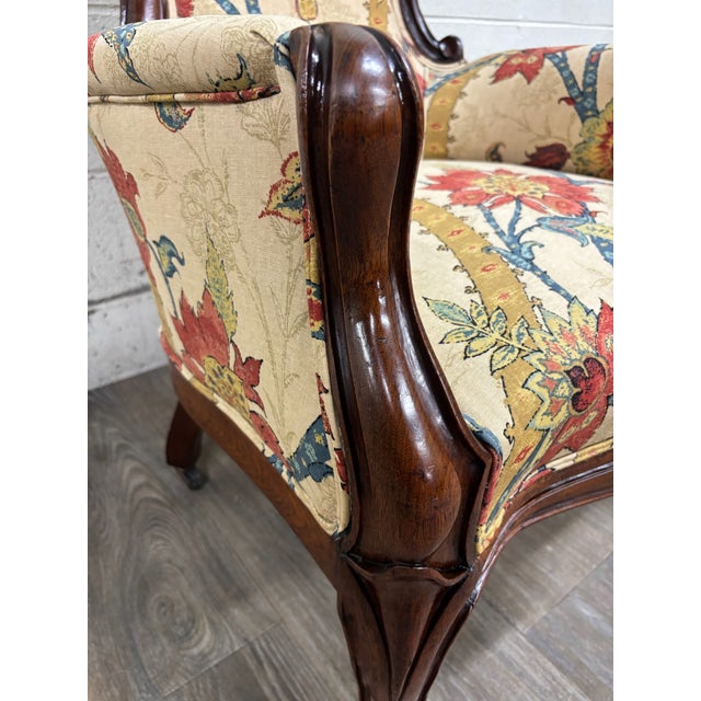 Rococo Antique Victorian Rococo Revival Balloon Back Walnut Armchair Parlor Chair For Sale - Image 3 of 10