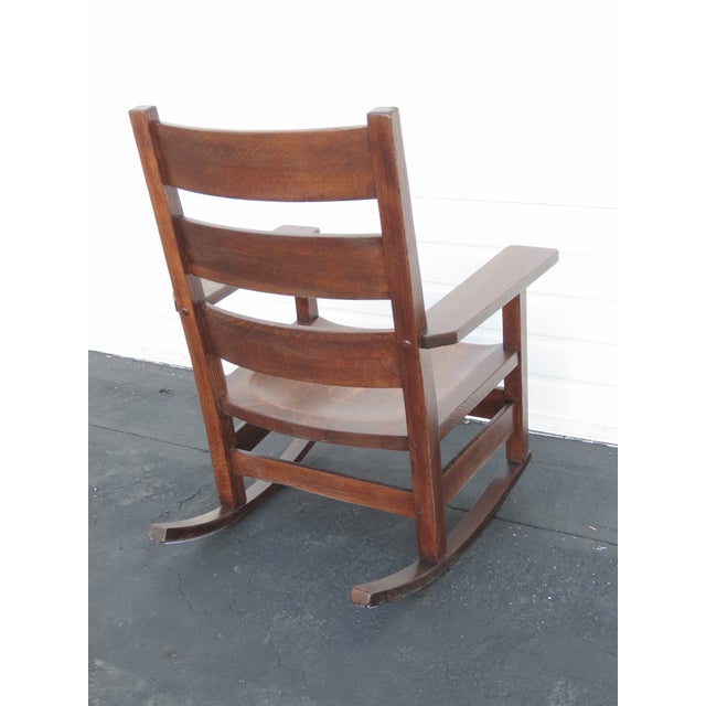 Early 1900s Art and Craft Tiger Oak Rocking Chair 6409 For Sale - Image 4 of 15