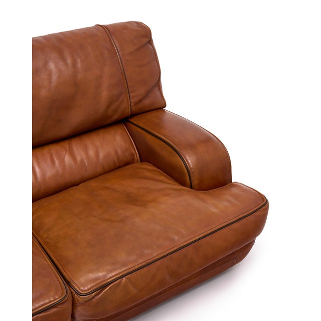 Animal Skin Italian Modernist Cognac Large Two Seat Leather Sofa For Sale - Image 7 of 9