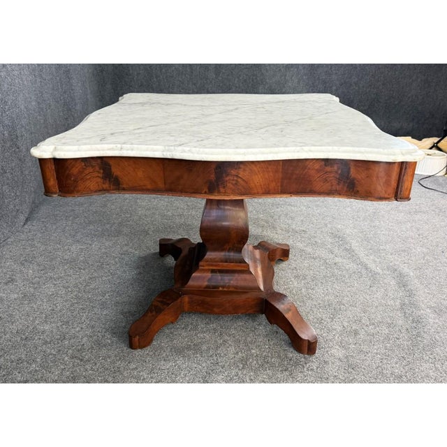 19th Century 19th Century Flamed Mahogany Marble Top Center Table For Sale - Image 5 of 11