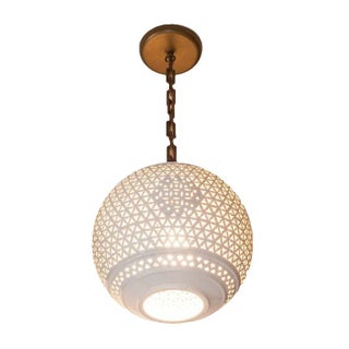 Round Vintage Pendant with Ceramic Fretwork For Sale