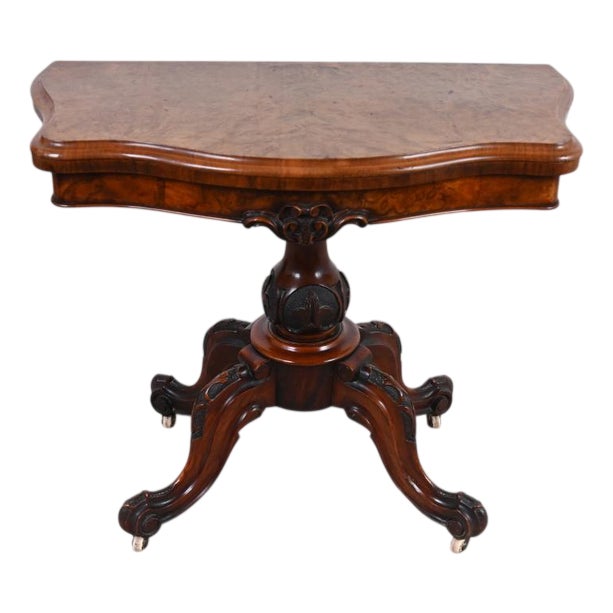 Victorian Walnut Games Table with Fold-Over Top, 1880s For Sale