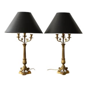 Pair of Early 19th Century Charles X Gilt Bronze Lamps