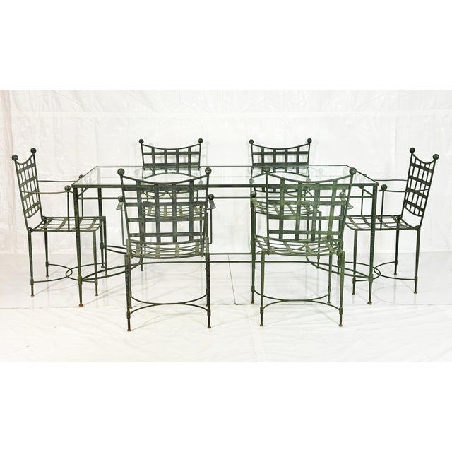 Mid-Century Modern 1970s Mario Papperzini for Salterini Iron Patio Dining Set, 6 Chairs & Matching Table, Attributed For Sale - Image 3 of 18