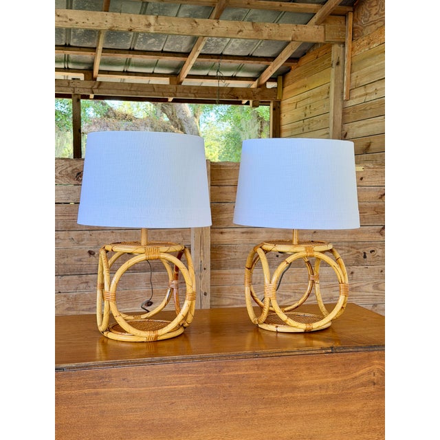 Wood Vintage Hong Kong Rattan Loop Table Lamps - a Pair For Sale - Image 7 of 12