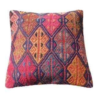 Handmade Handwoven Kilim Rug Pillow Cover 16" For Sale