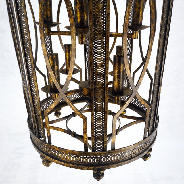 Mid 20th Century Mid Centry Modern Large Italian Pendant Bronze Oxide Gilt Ornate Metal Light Fixture Chandelier For Sale - Image 13 of 18