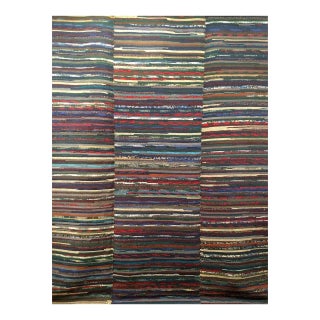 Vintage American Rag Rug, Handwoven Wool & Cotton, Multicolor Stripe Pattern, 9x12 For Sale