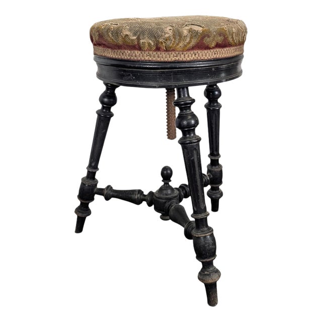 Napoleon III Piano Stool in Blackened Wood with Screws For Sale