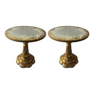Pair of 20th Century Italian Giltwood and Églomisé Pedestal Tables For Sale