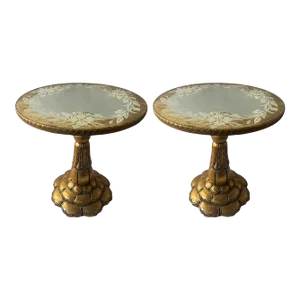 Pair of 20th Century Italian Giltwood and Églomisé Pedestal Tables